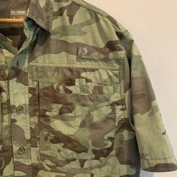 Mens Reel Legends green camo button down fishing shirt S - Picture 2 of 10